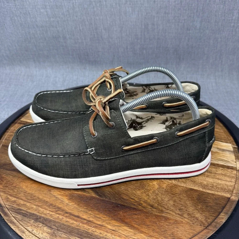 LL Bean Boat Shoes Men's 8.5 Sunwashed Canvas Green Loafers Casual